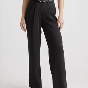 Stretch Crepe Pleated Black Wide-Leg Trousers